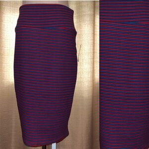 LuLaRoe Cassie Burgundy and Blue Stripes Women Size Medium New with Tags